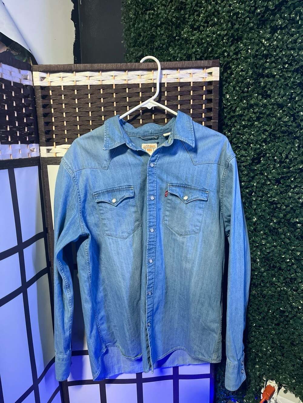 Levi's Men's Barstow Western Pearl Snap Denim Shirt Light Wash Size Large